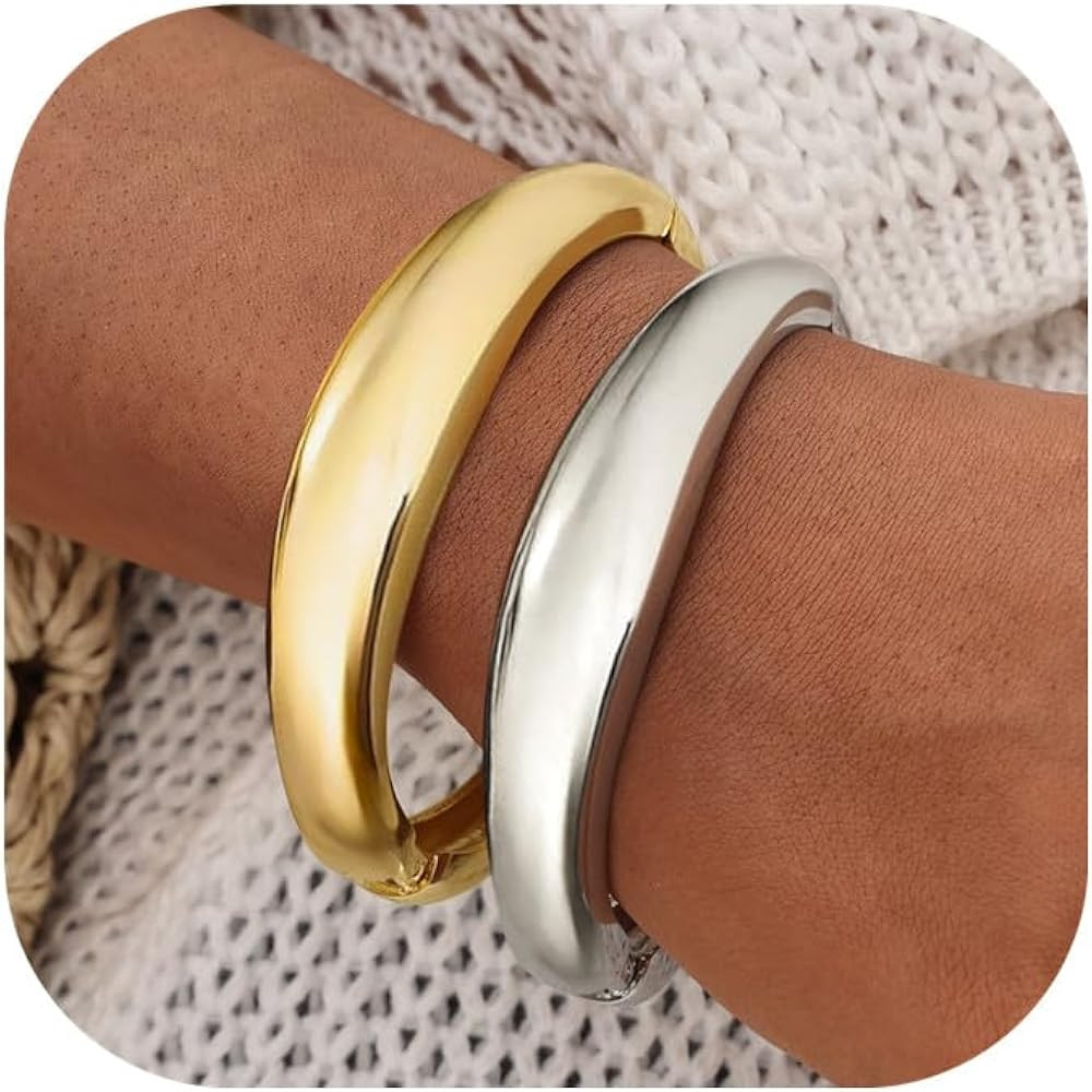 Chunky Gold Bangles Bracelets for Women Trendy Stack Statement Bangle Irregular Cuff Bracelets Fa... | Amazon (US)