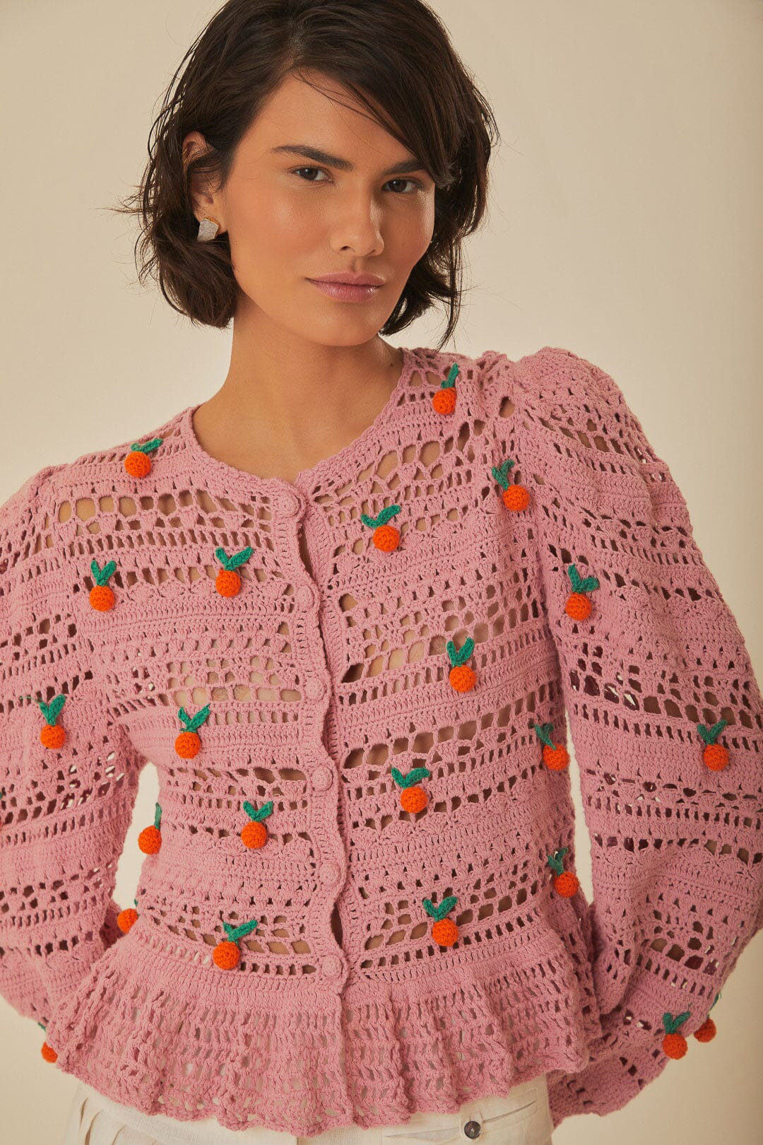 pink orange tassel crochet blouse | FarmRio (US)