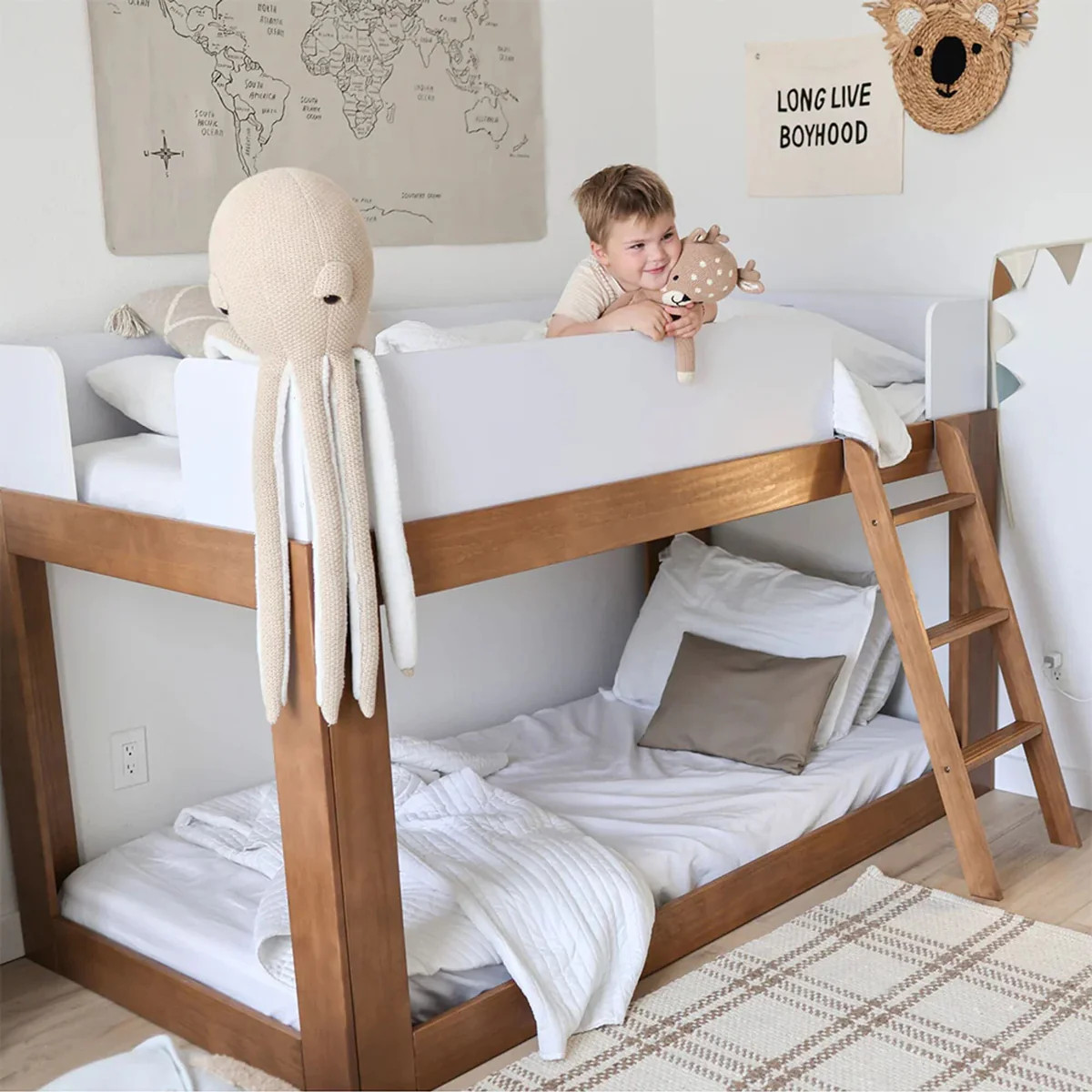 Mid-Century Modern Twin Over Twin Low Bunk Bed | max & lily