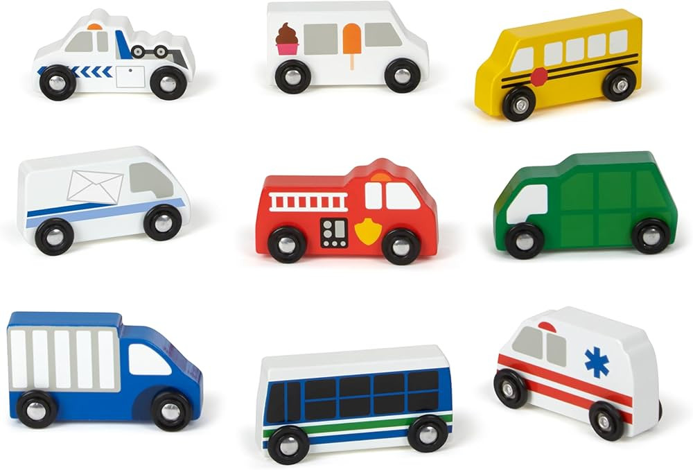 Melissa & Doug Town Vehicles Set in Wooden Tray (9 pcs) | Amazon (US)