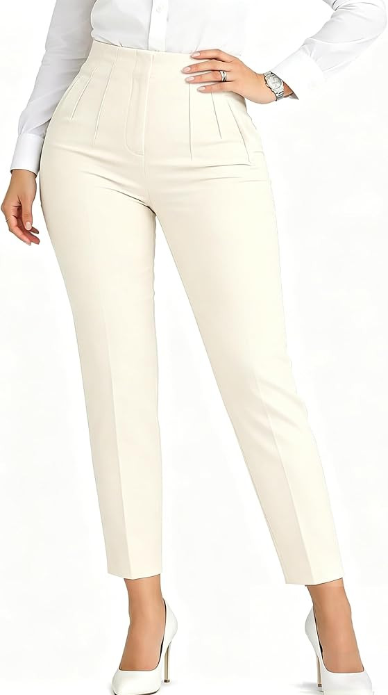 LOVESHOOT Womens Stretchy Dress Pants 2026 Trendy High Waisted Pleated Straight Leg Business Work... | Amazon (US)