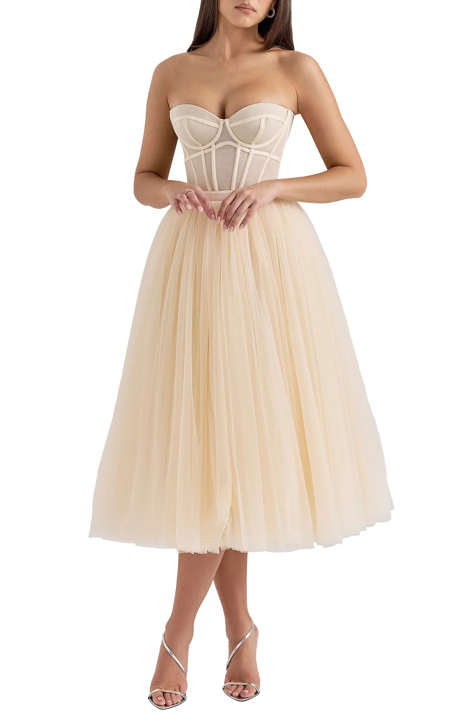 Darling Strapless Tulle Midi Dress | Nordstrom