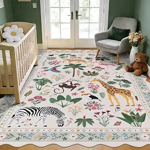 U'Artlines Jungle Animal Print Area Rug 6x9 ft, Machine Washable Soft Floor Carpet, Low Pile Non ... | Amazon (US)