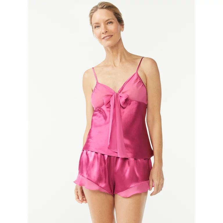 Joyspun Women’s Bow Trim Satin Cami Sleep Set, Sizes S to 3X | Walmart (US)