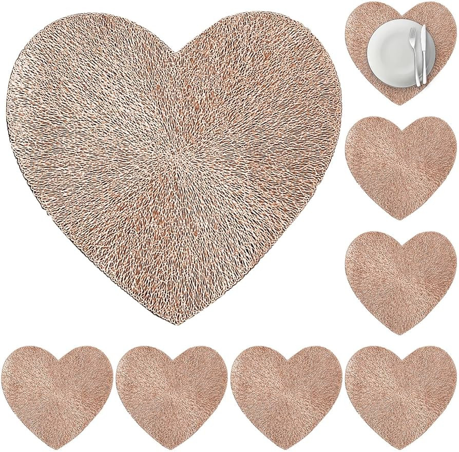 Heart-Shaped Placemats Set of 8, Valentine's Day Placemats Rose Gold PVC Waterproof Dining Table ... | Amazon (CA)
