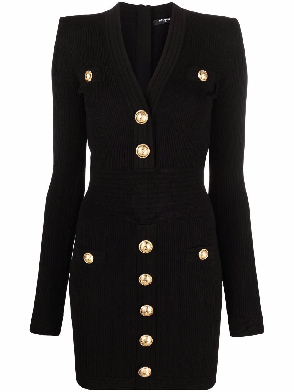 Balmain logo-button Ribbed Mini Dress - Farfetch | Farfetch Global