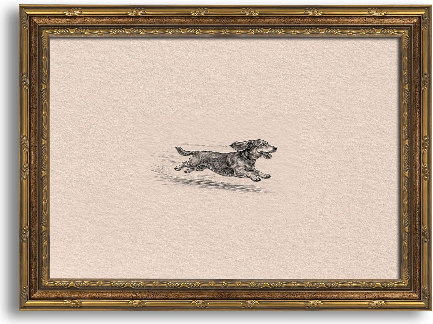 Gold Framed 3D Textured Wall Art, Vintage Sketch Running Dog Canvas Prints, Minimalist Zoomies Flight Dog Pictures Decor, Neutral Funny Animal Gallery Artwork for Living Room Bedroom Nursery 11x9 in | Amazon (US)