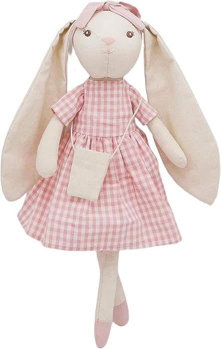 15" Bunny Stuffed Animal for Girls, Plush Toy Doll -Wearing Pink Plaid Dress,Cute Doll Set Dress ... | Amazon (US)