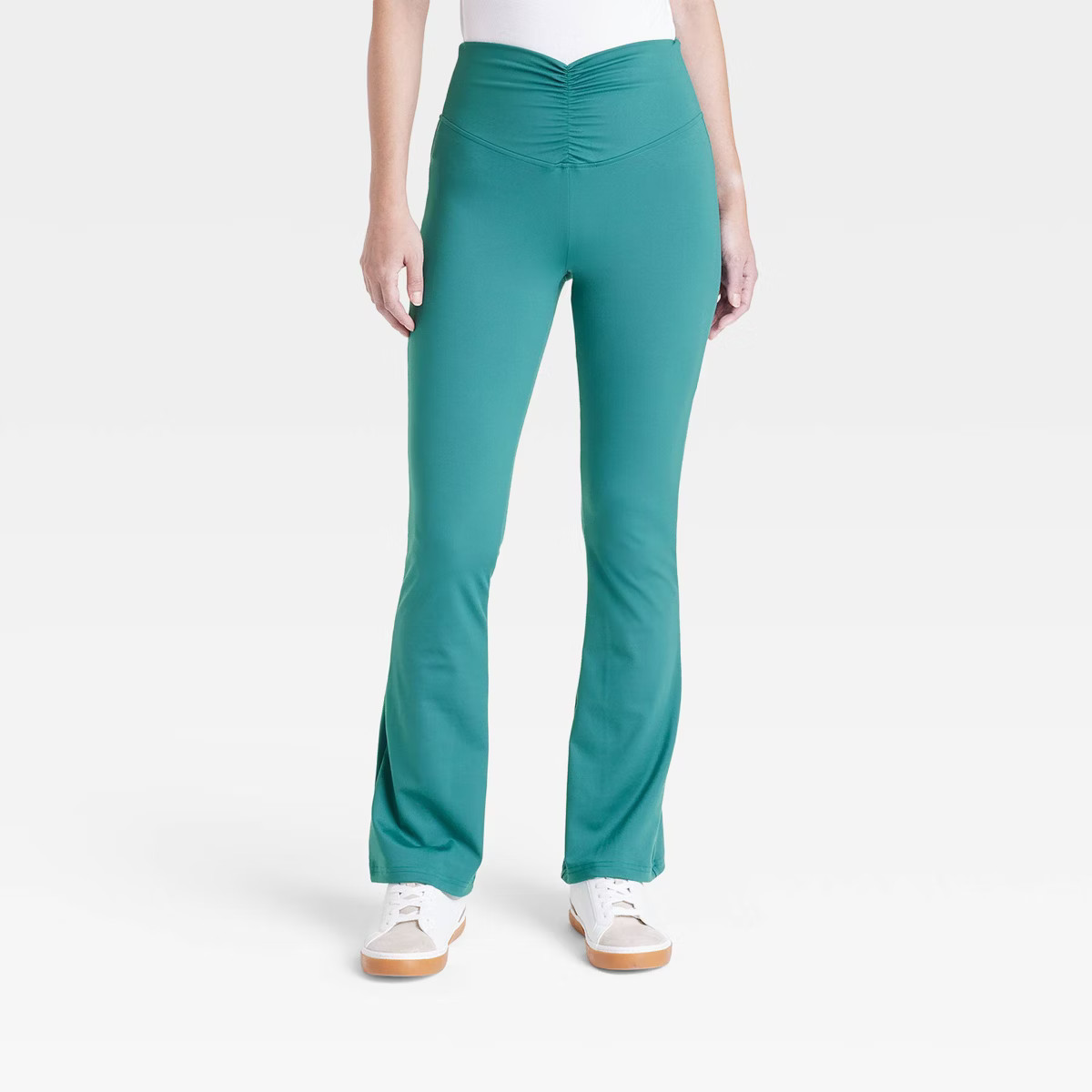 Women's High Waisted Flare Leggings with Ruched Waistband - A New Day™ Dark Green M | Target