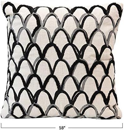 Creative Co-Op Cotton Printed & Embroidered Scallop Pattern, White & Black Pillow | Amazon (US)