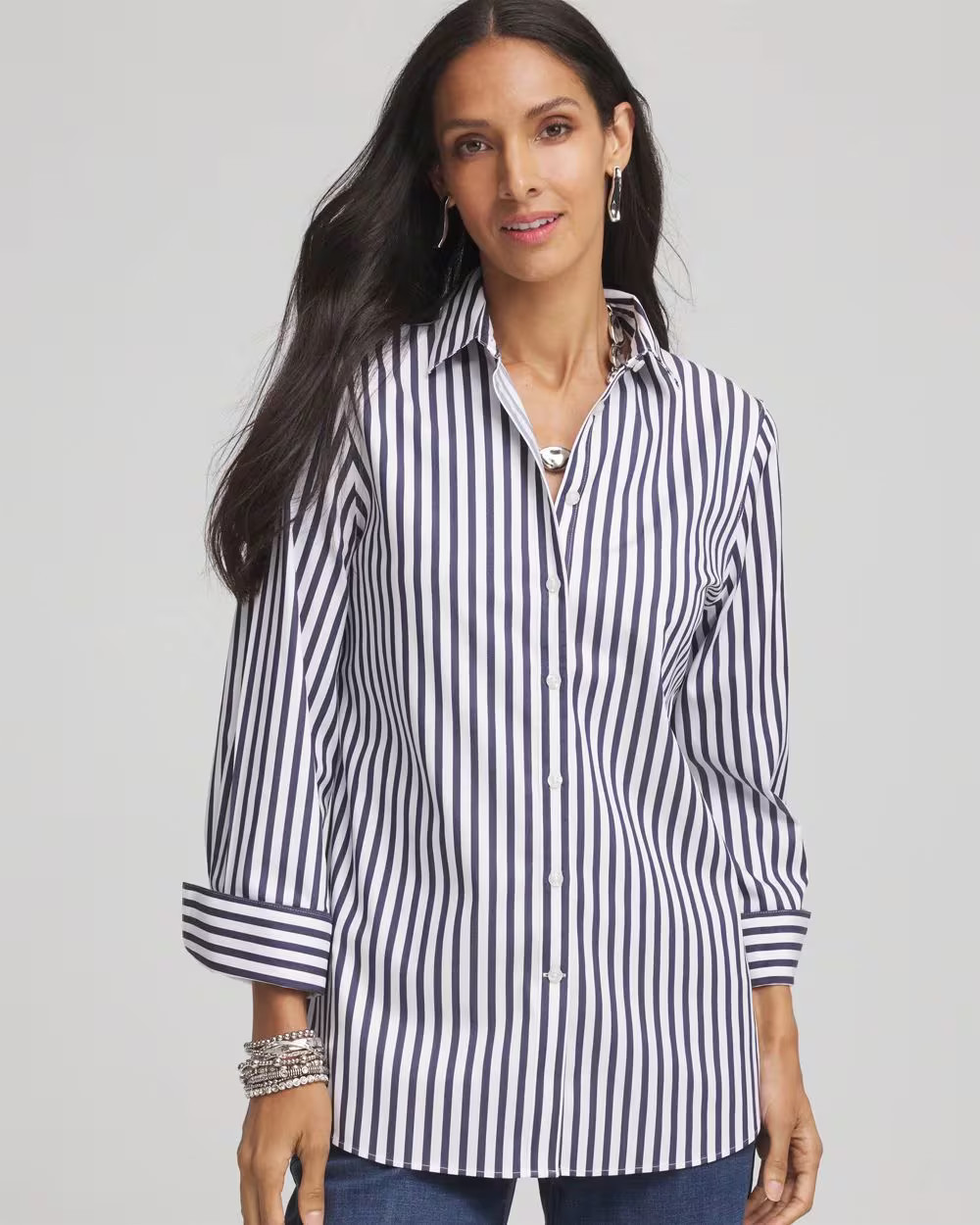 No Iron™ Striped Sateen Shirt | Chico's