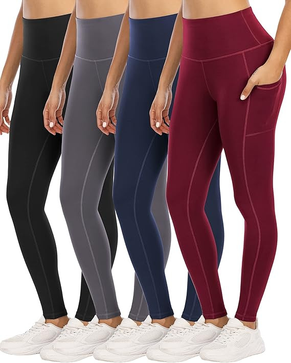 4 Pack Leggings with Pockets for Women,High Waist Tummy Control Workout Yoga Pants | Amazon (US)