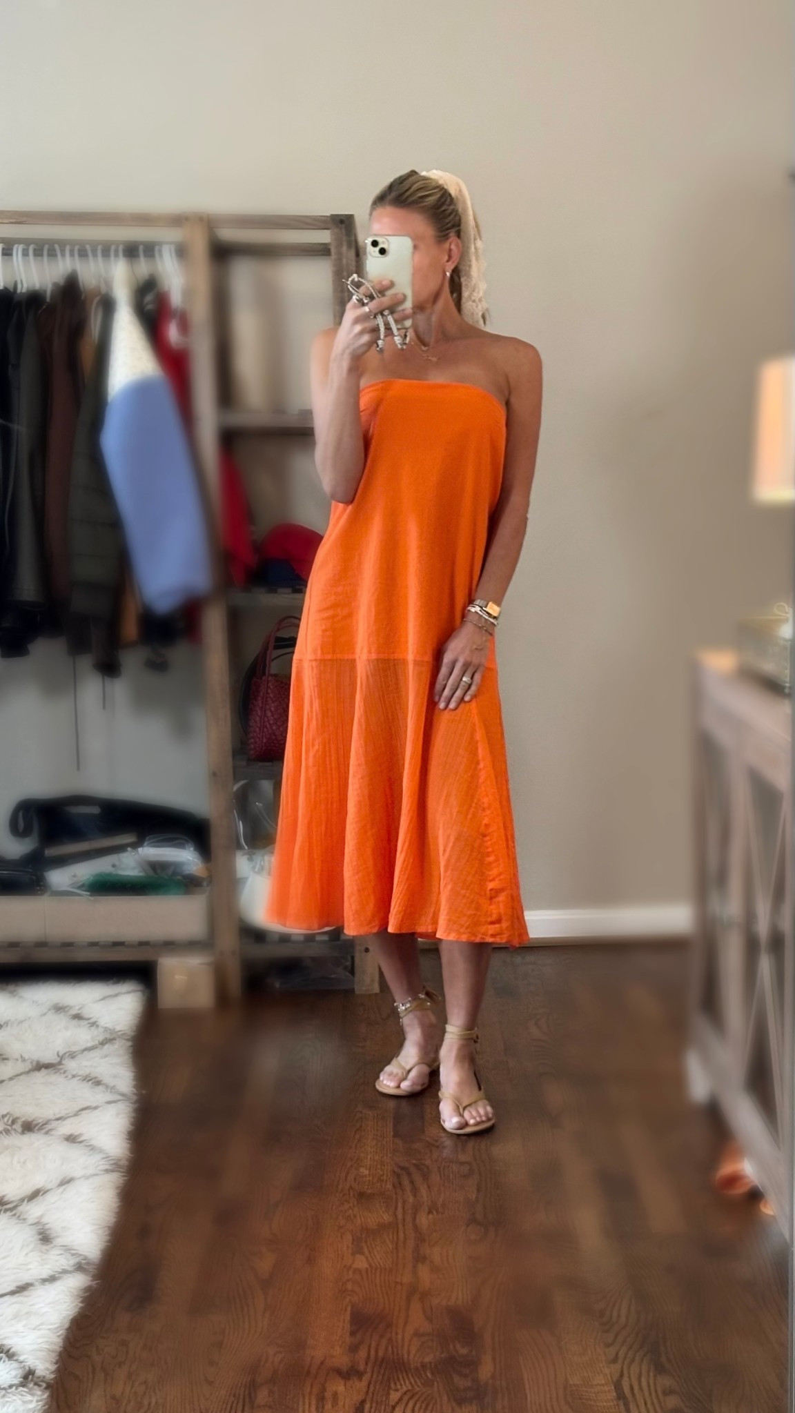 An effortless summer dress. I love this gorgeous orange, however it comes in multiple other colors as well. Obsessed with the sheer bottom! Great for travel! And the lace bandana just adds a little something 🤍 I’m wearing a size small in dress for reference.

#LTKSeasonal #LTKTravel #LTKOver40