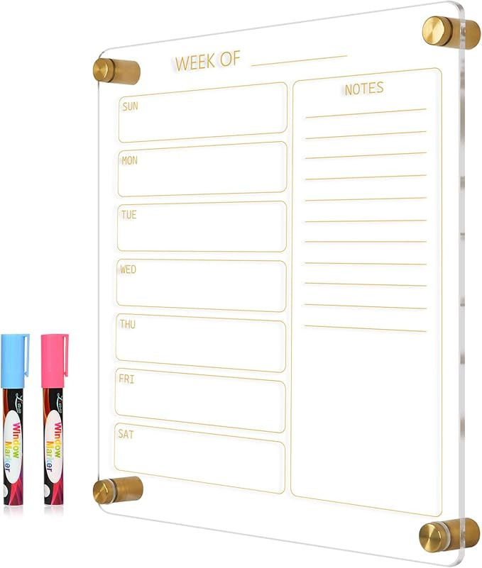 AMUSIGHT Acrylic Calendar for Wall, 12" X 14" Golden Acrylic Clear Dry Erase Calendar, Clear Dry ... | Amazon (US)