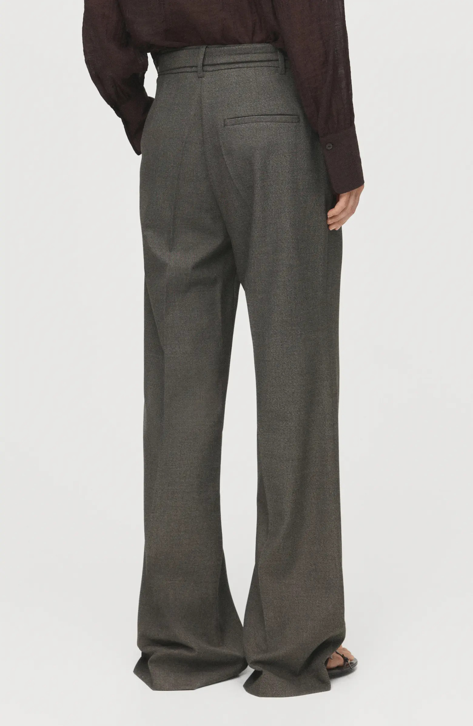 MANGO Belted Pleated Straight Leg Pants | Nordstrom | Nordstrom
