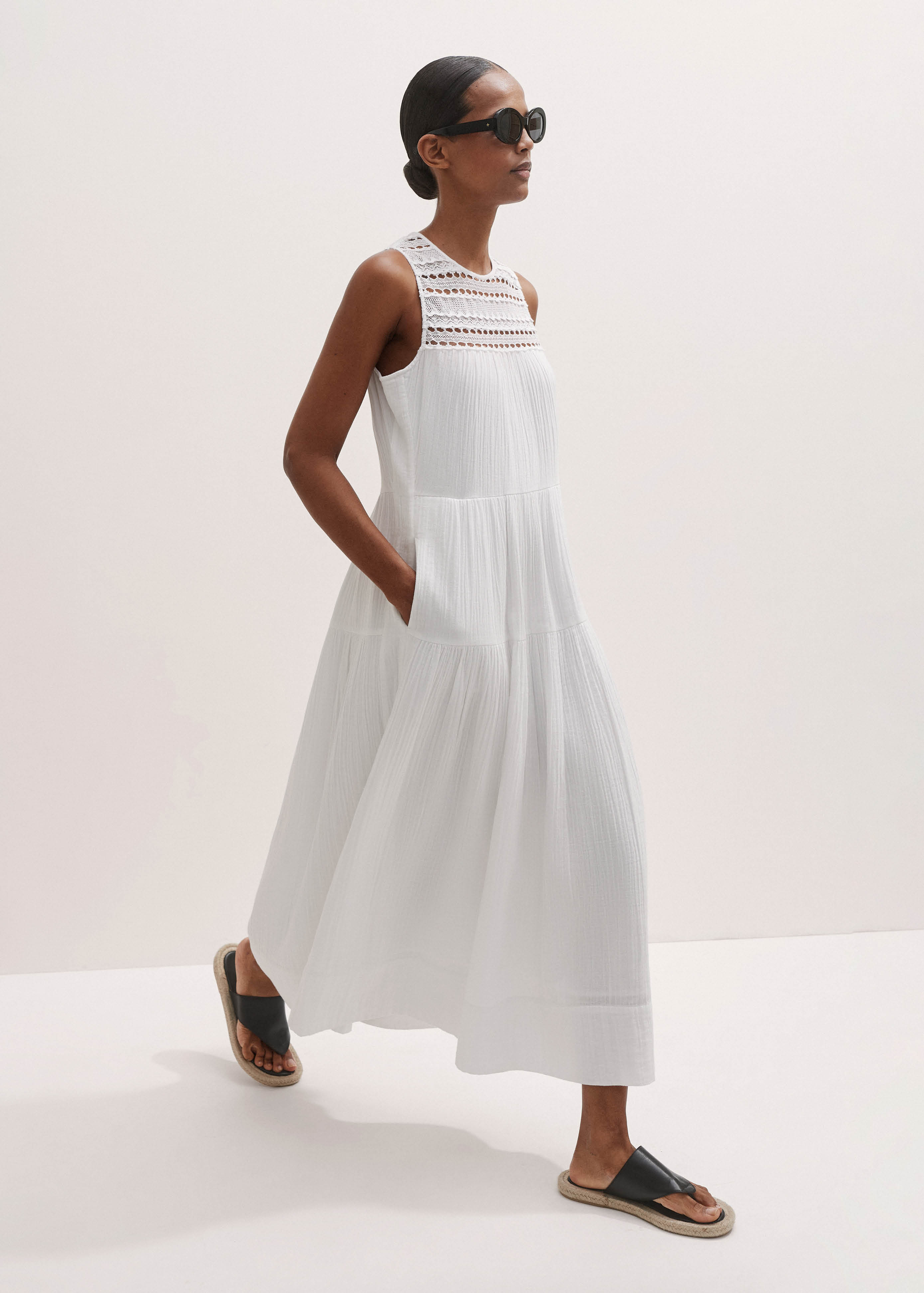 Cheesecloth Lace Detail Maxi Dress Cotton Cheesecloth | ME+EM Global (Excluding US)