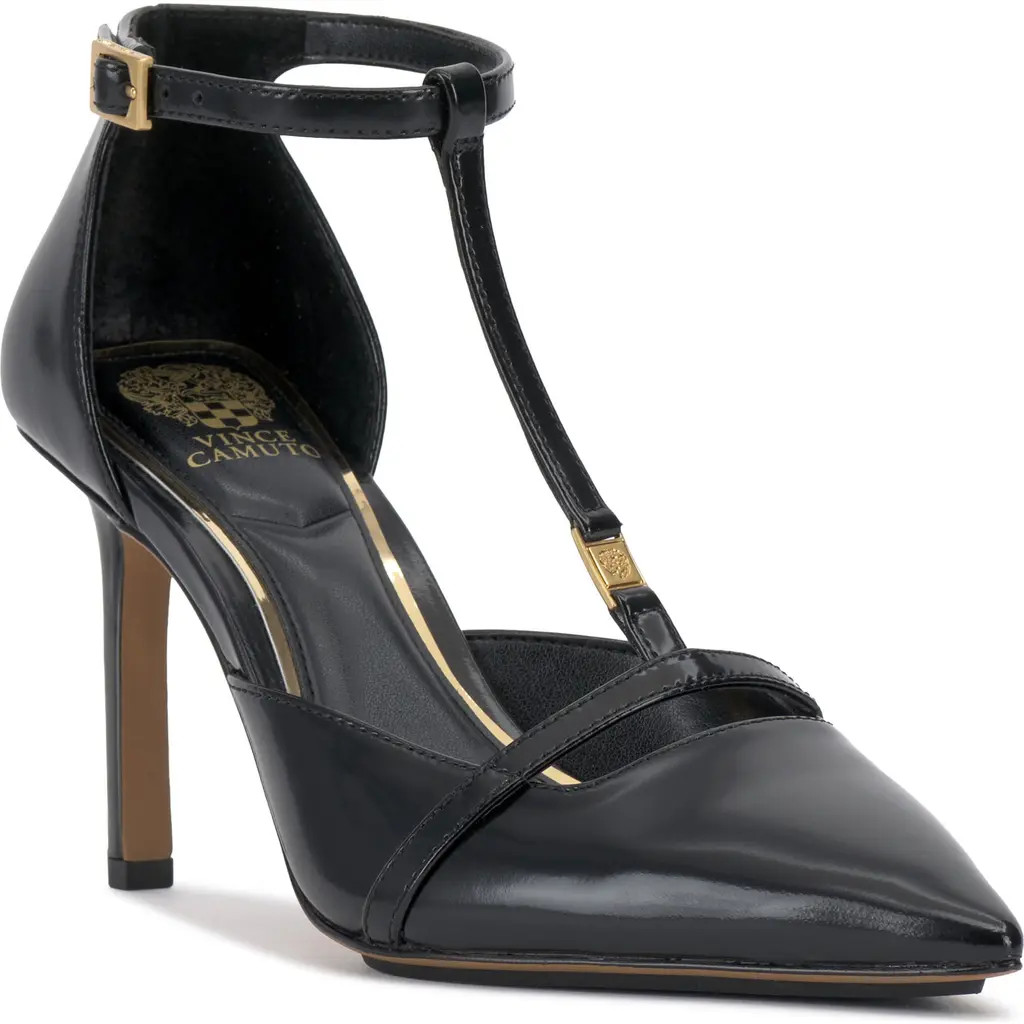Vince Camuto Branor T-Strap Pointed Toe Pump in Black at Nordstrom, Size 10 | Nordstrom