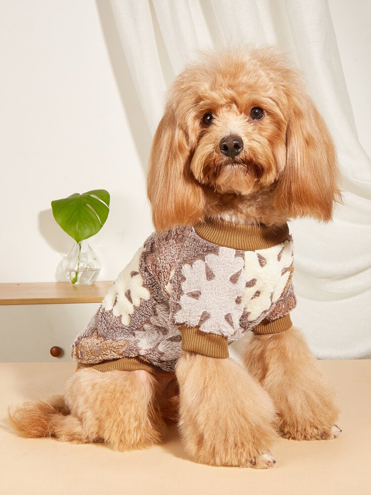 New
     
      Snowflake Print Plush Pet Sweatshirt | SHEIN