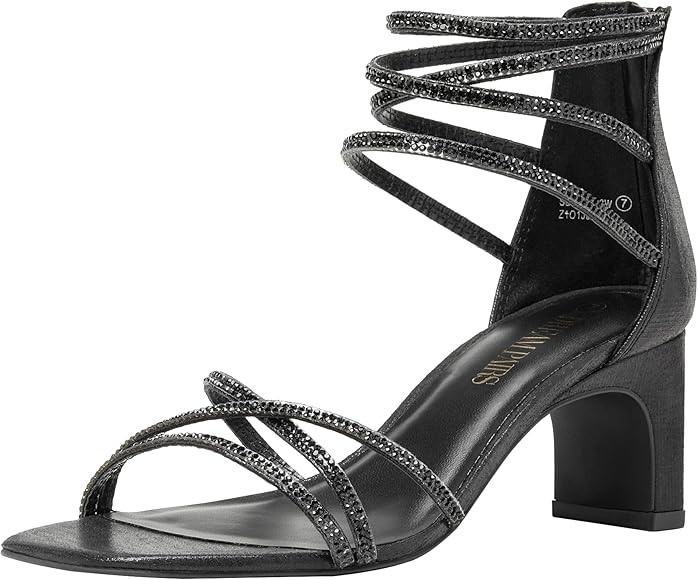 DREAM PAIRS Black Heels for Women Block Chunky Rhinestone Low Heels Open Toe Dress Pump Sandals B... | Amazon (US)