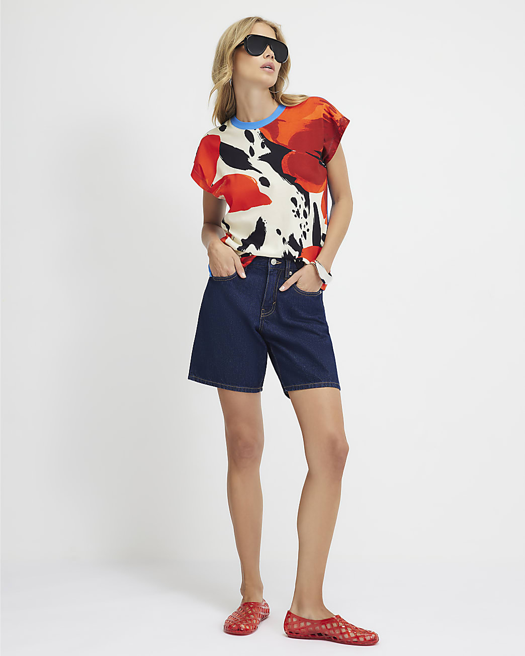 Blue Cotton Animal Abstract Print T-Shirt | River Island UK & IE
