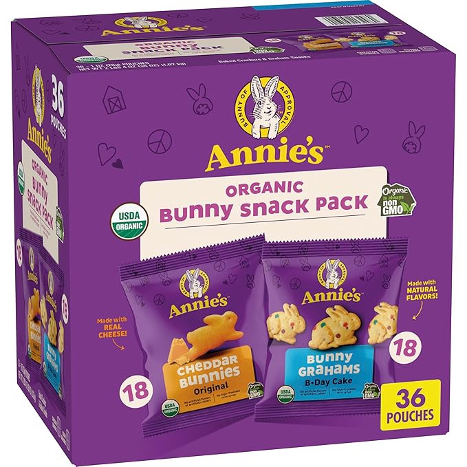Annie's Organic Snack Pack, Cheddar Bunnies Crackers and Birthday Cake Bunny Grahams, 36 Ct, 36 o... | Amazon (US)
