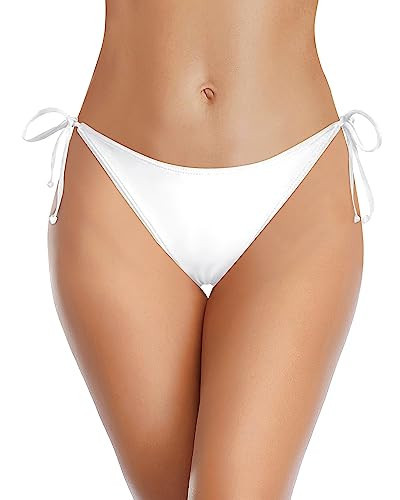 Holipick White Bikini Bottoms for Women String Bathing Suit Bottom with Moderate Coverage Low Waist Swim Bottom L | Amazon (US)