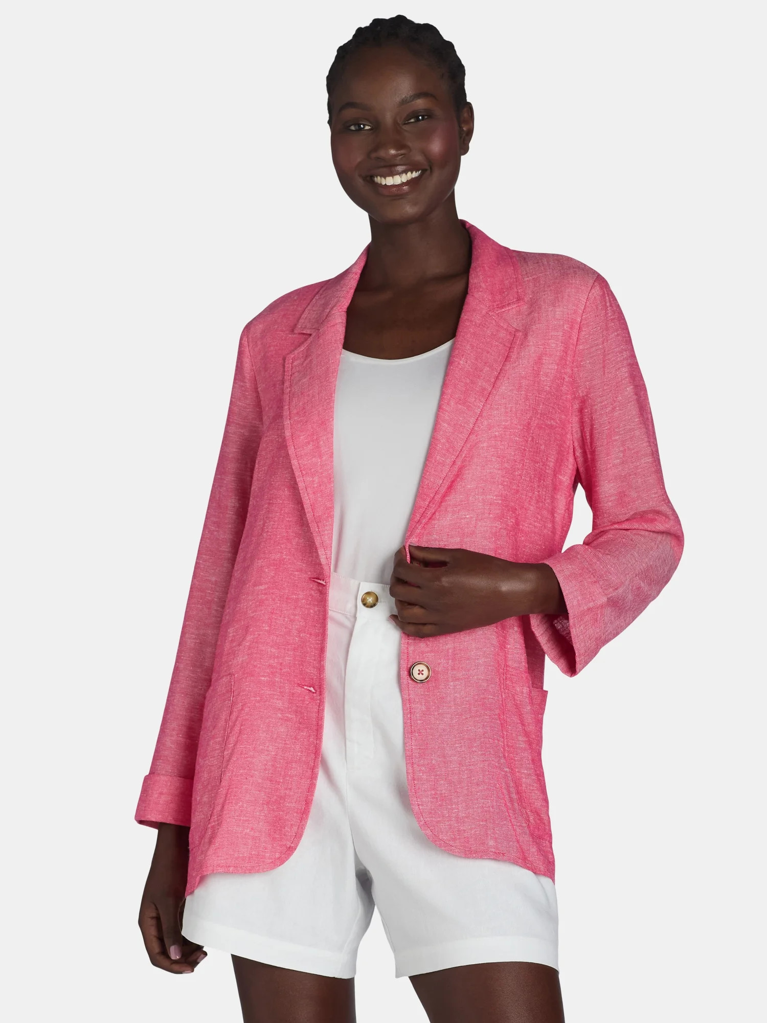 Time and Tru Women’s Linen Blend Blazer with Patch Pockets, Sizes XS-XXXL | Walmart (US)