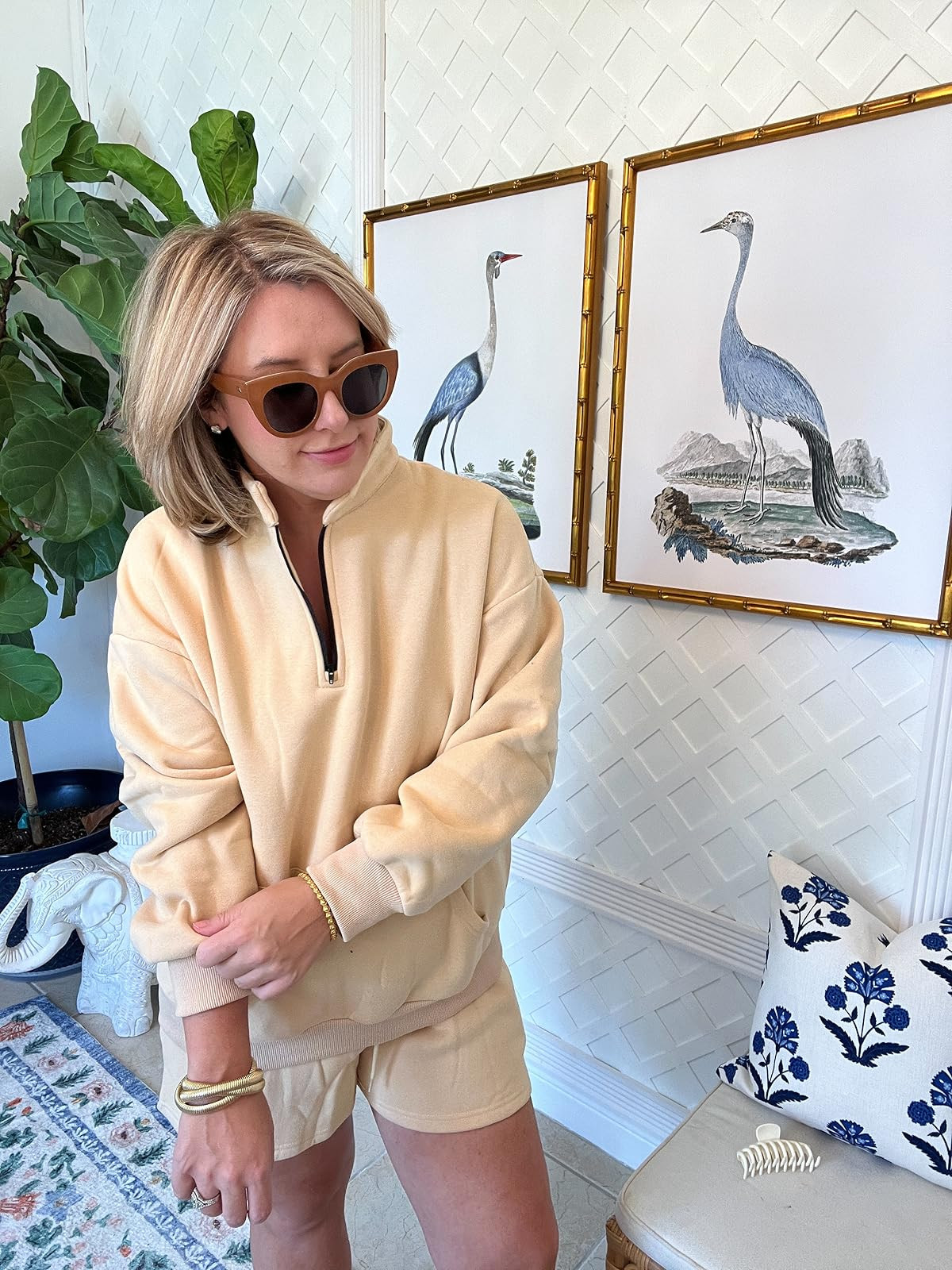 Caracilia Women’s 2 Piece Outfits Sweatsuit Oversized Half Zip Sweatshirt and Shorts Matching L... | Amazon (US)