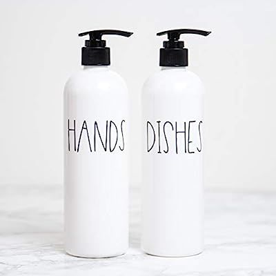 Heartland Lettering Hand and Dish Soap Dispenser Set for Kitchen, White Plastic Bottles, Farmhous... | Amazon (US)