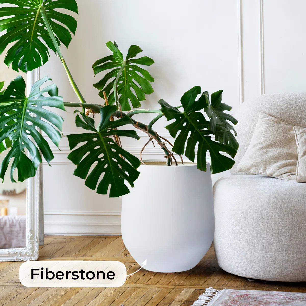 Indoor/Outdoor Large Corso Fiberstone Planter - Santorini White 21"H (Opening 15") | Wayfair North America
