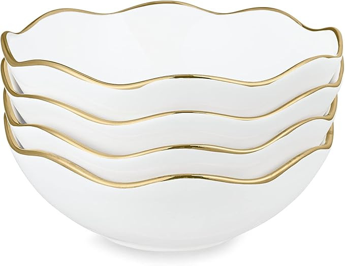 fanquare 16oz Vintage White Pasta Bowls Set of 4, Porcelain Salad Bowls, 7" Kitchen Serving Bowls... | Amazon (US)