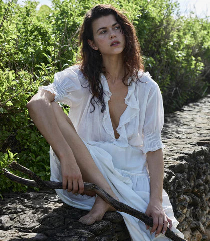 D�?EN Henri Top -- Salt - Size - Xxl Button Up Feminine Victorian | DOEN