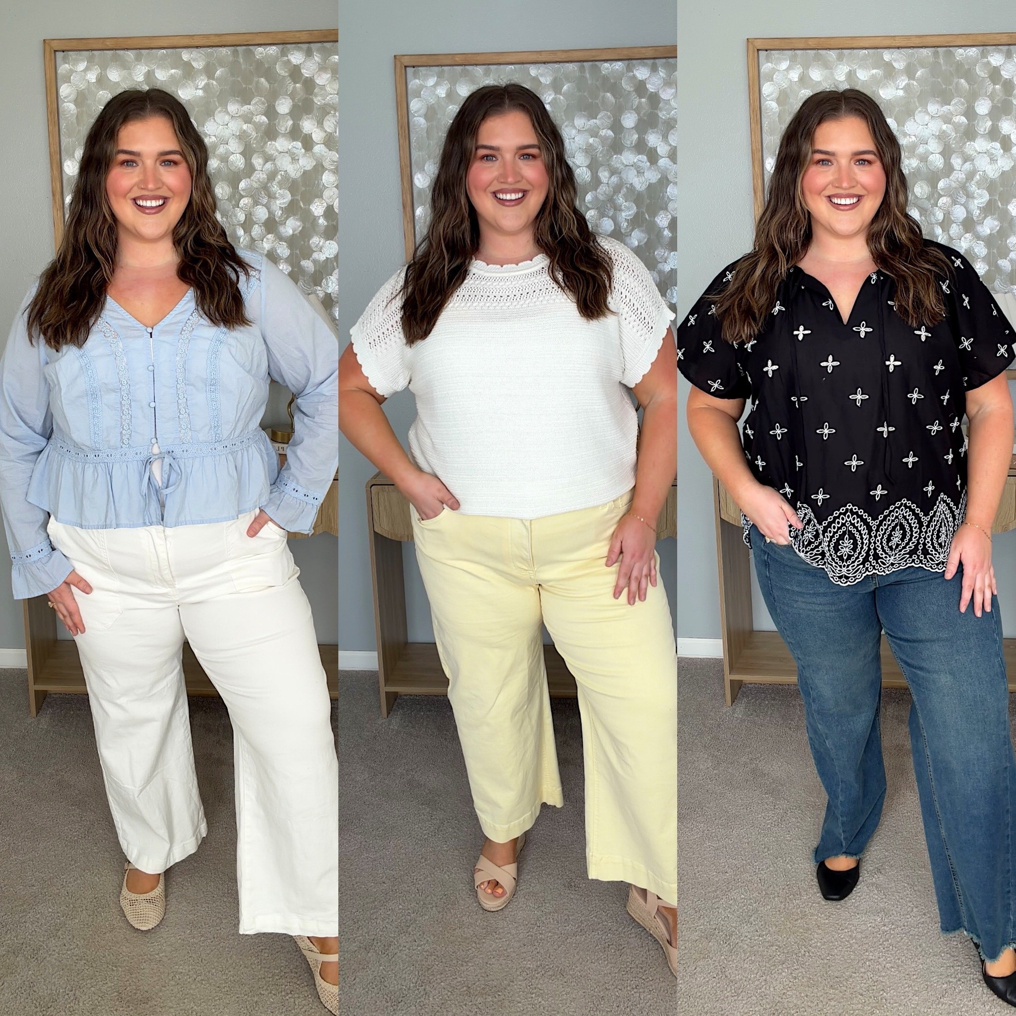 Easter Sunday outfit options blouse edition 👚💜🐣 Cute plus size top options to add to your Spring wardrobe! Wearing a size XXL + 18/20.
White pants, flats, wedges, pastels, church outfit, casual style, office outfit

#LTKPlusSize #LTKgrwm #LTKootd