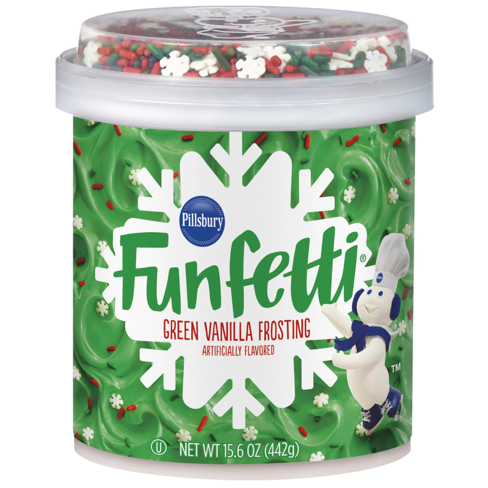 Pillsbury Funfetti Holiday Green Vanilla Frosting, 15.6 oz Tub | Walmart (US)