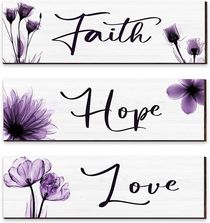 3 Piece Faith Love Hope Wall Decor Elegant Tulip Wooden Hanging Wall Plaque Rustic Wooden Wall Si... | Amazon (US)