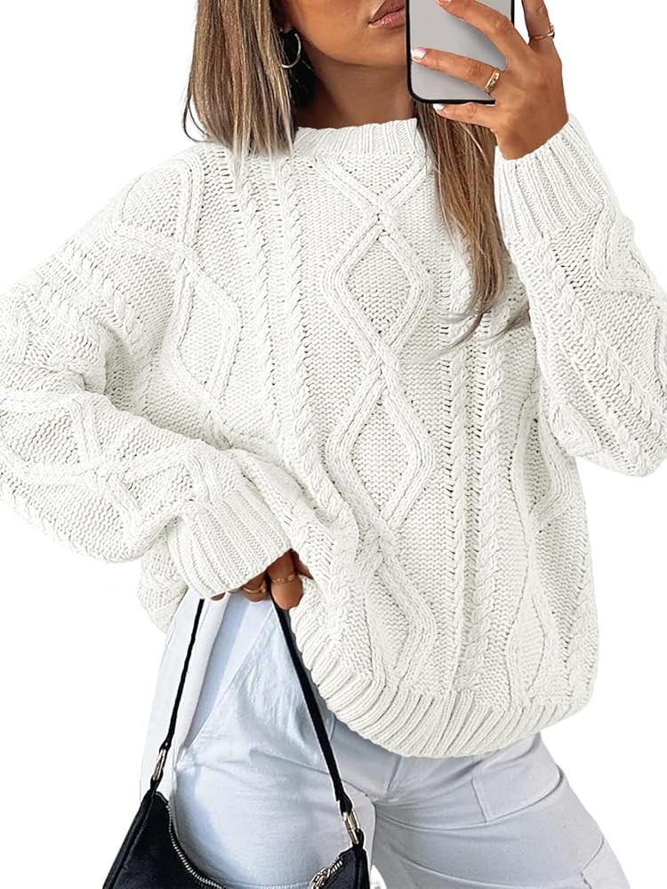 Trendy Queen Women's Oversized Cable Knit Crewneck Sweaters | Amazon (US)