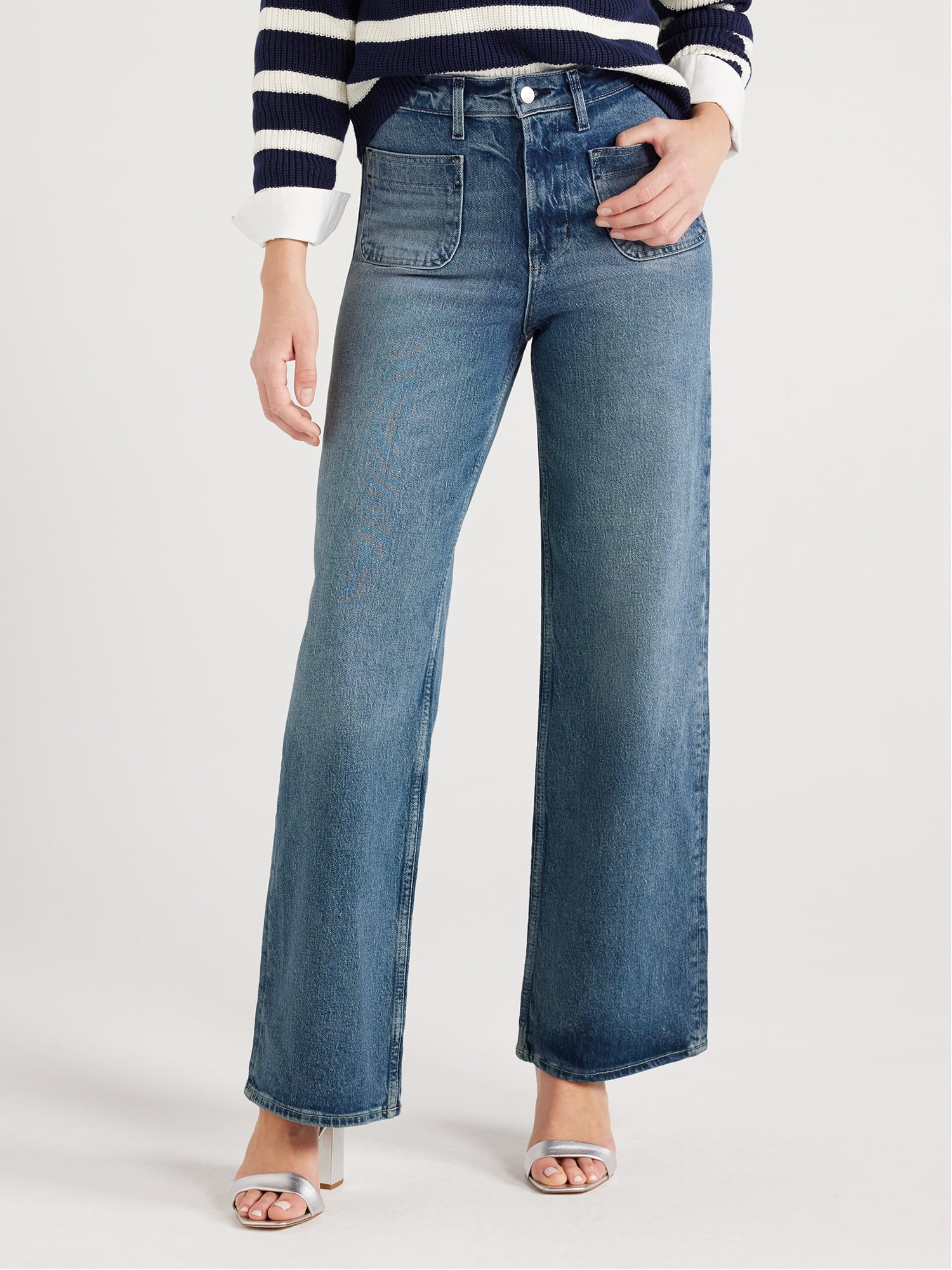 Free Assembly Women s Patch Pocket Wide Leg Denim Pant | Walmart (US)