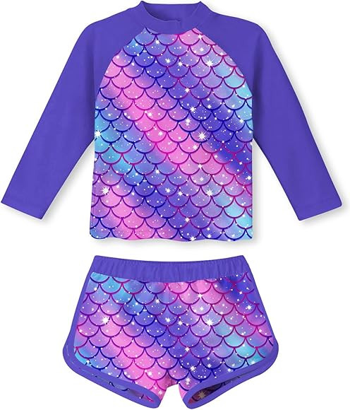 TUONROAD Girls 2 Pieces Rash Guard Swimsuit Long Sleeve Tankini for 4-10 Years | Amazon (US)