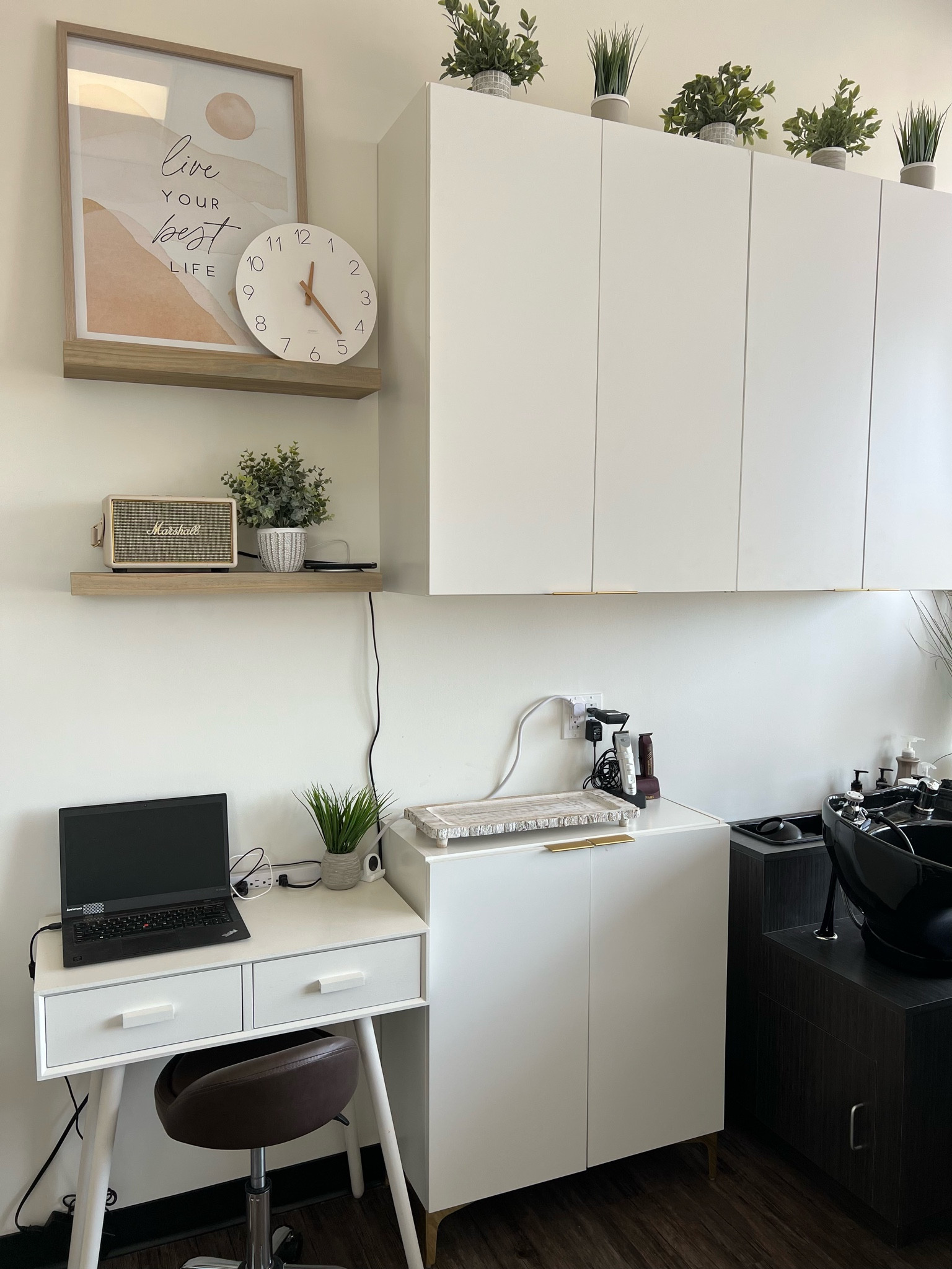 Creating the perfect little work suite using Wayfair, Home Depot and Amazon! My client has the perfect amount of form and function with a relaxing chic vibe!

Taking basic stock cabinets, adding deco feet , some cute floating shelves and simple molding to be painted creates a beautiful intimate space! 

#LTKhome #LTKstyletip #LTKfindsunder50