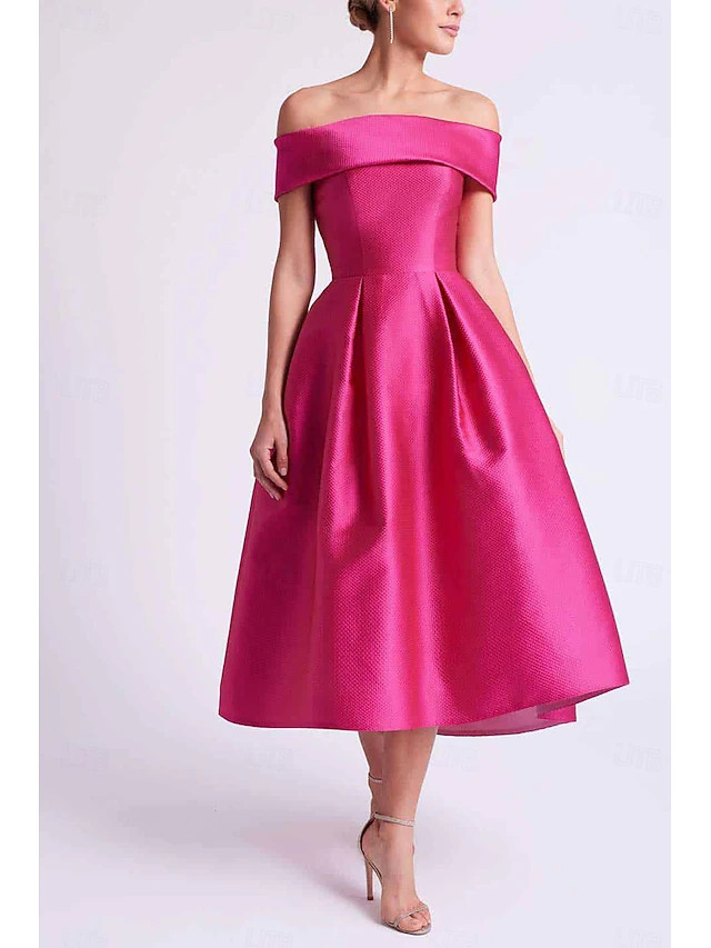 A-Line Wedding Guest Dresses Elegant Dress Cocktail Party Tea Length Sleeveless One Shoulder Pock... | Lightinthebox