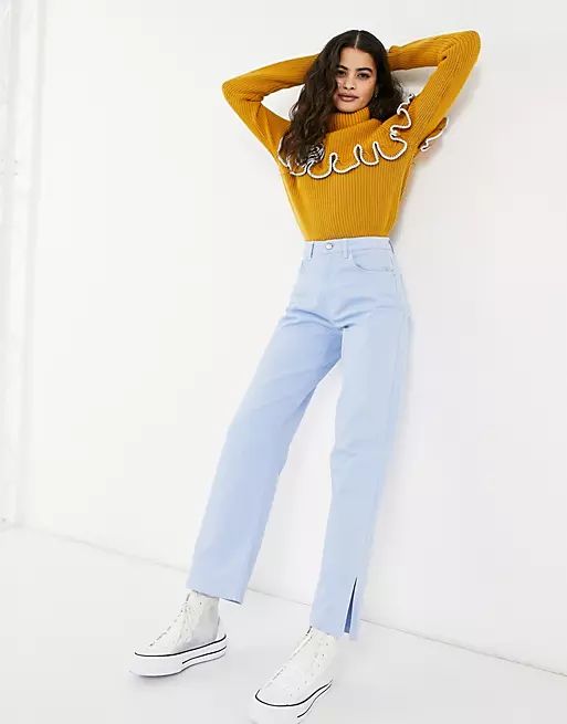 Glamorous high neck knitted jumper with frill detail in mustard | ASOS (Global)