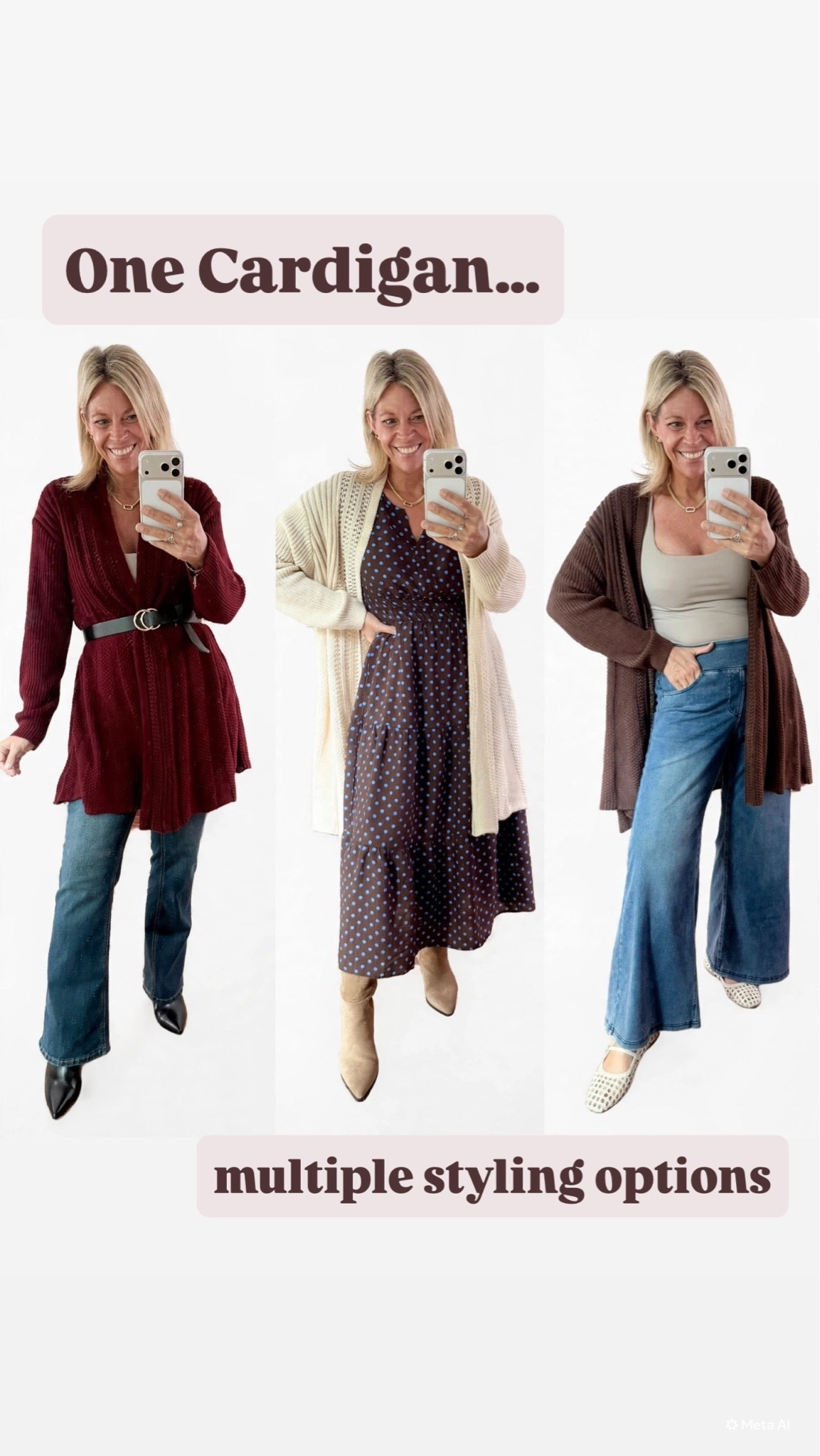 Wearing size 10 in cardigan and dress; size 12 in jeans; padded tank size large. Fall styles.

#LTKSeasonal #LTKOver40 #LTKMidsize