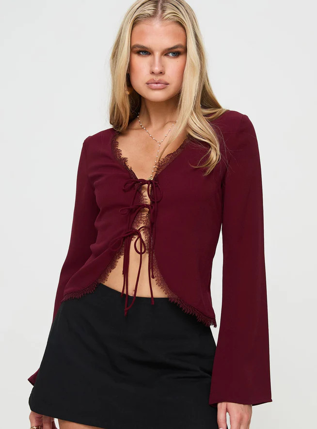 Hagner Long Sleeve Top Burgundy | Princess Polly US