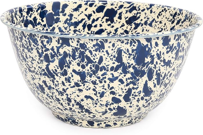 Crow Canyon Home Enamelware Salad Bowl, 5 quart, Navy/Cream Splatter | Amazon (US)