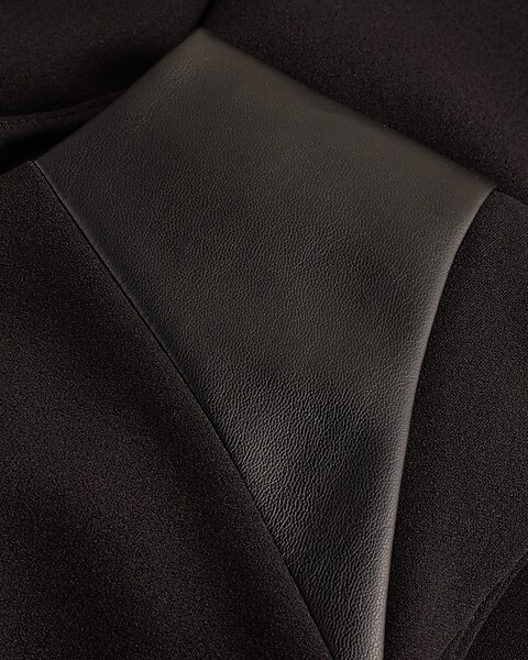 Faux Leather Pieced Crew Neck Cap Sleeve Midi Sheath Dress | Express