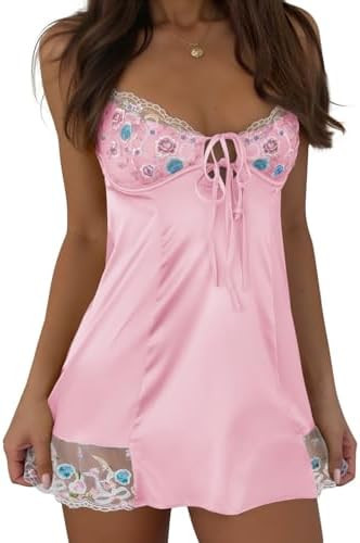 Kolagri Womens Sexy Lingerie Dress Silk Nightgown Floral Lace Satin Nightie | Amazon (US)