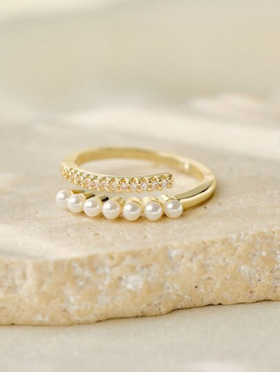 Faux Pearl & Rhinestone Decor Wrap Ring Winter Gifts | SHEIN