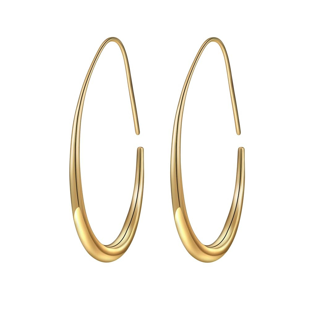 Lightweight Teardrop Hoop Earrings for Women - 14k Gold/White Gold Plated Large Oval Pull Through... | Amazon (US)