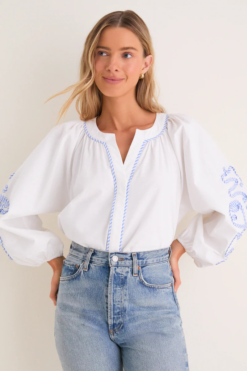 White & Blue Stripe Stella Blouse | Tuckernuck (US)