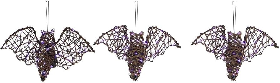 Haunted Hill Farm Set of 3 Battery-Operated Rattan Bats with Hanging Loops, Purple Lights, and Ti... | Amazon (US)